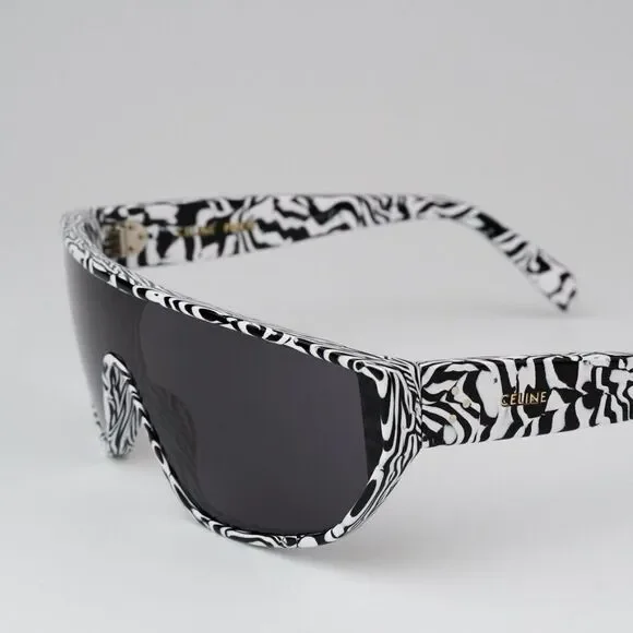 NEW Celine CL40195I 04A Shiny Zebra Smoke Shield Mask Unisex Sunglasses CL 40195